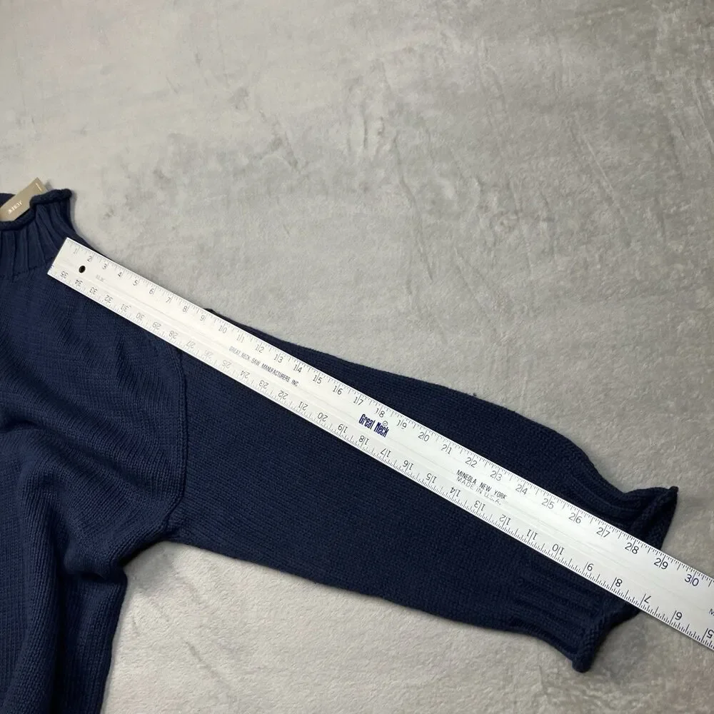 J Crew 2025 Rollneck Sweater Womens L Navy Blue 100% Cotton Coastal Minimalist